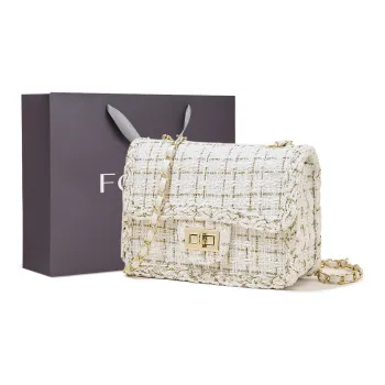FOXER Fabric Trendy Elegant Travel Crossbody Shoulder Bag Small Square Small Size Women's White