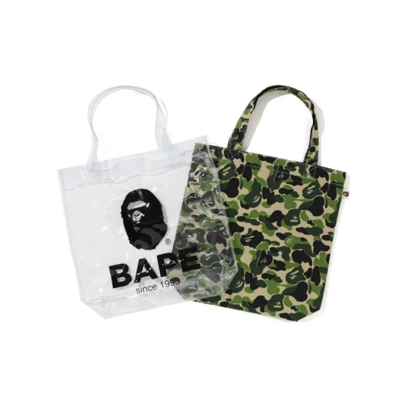 A BATHING APE Bape Cotton Tote Bag Shopping Bag Shoulder Bags Regular Unisex Green Camouflage/Pink-1