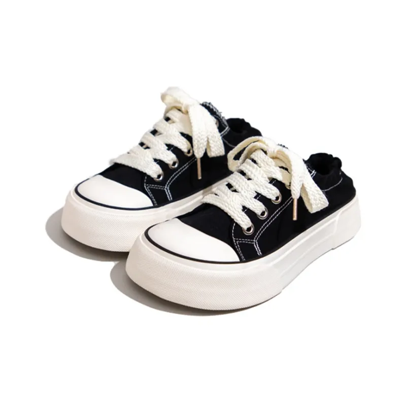 Feiyue Anti Slip Wear Resistant Low Top Platform Canvas Shoes Women's Black-3