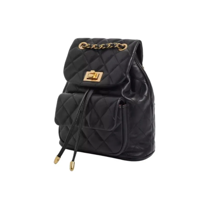BELLE Artificial Leather Backpack Medium Size Women's Elegant Black/Milkshake White-5