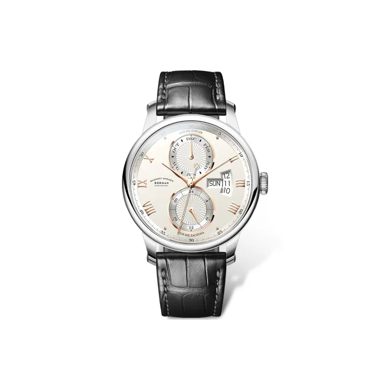 BORMAN Automatic Mechanical Movement Genuine Leather Strap Watch Men's Watches White Dial-0