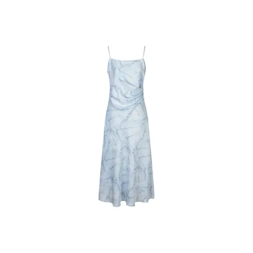 N ONE Slip Dresses Women's Blue Background With Flowers