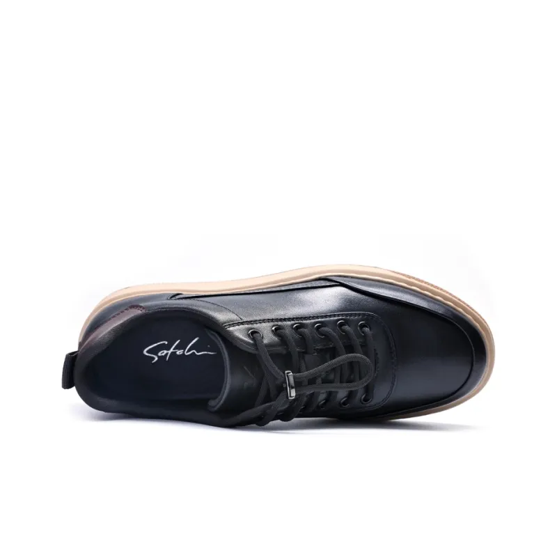 Satchi Slip Resistant Cushioning Wear Resistant Height Increasing Low Top Skateboard Shoes Men's Black 4CM-3