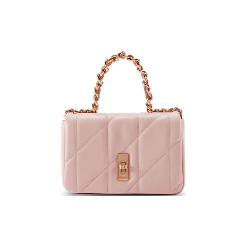 ELLE Cow Leather Handbag Shoulder Bag Small Size Women's White/Pink/Black-4