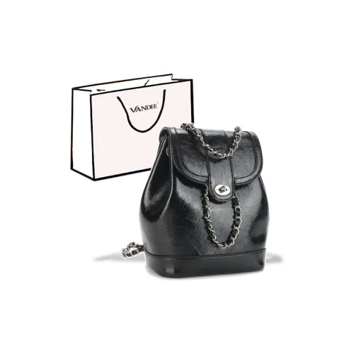 VANDEE Waxed Leather Backpack Regular Women's Black/Silver