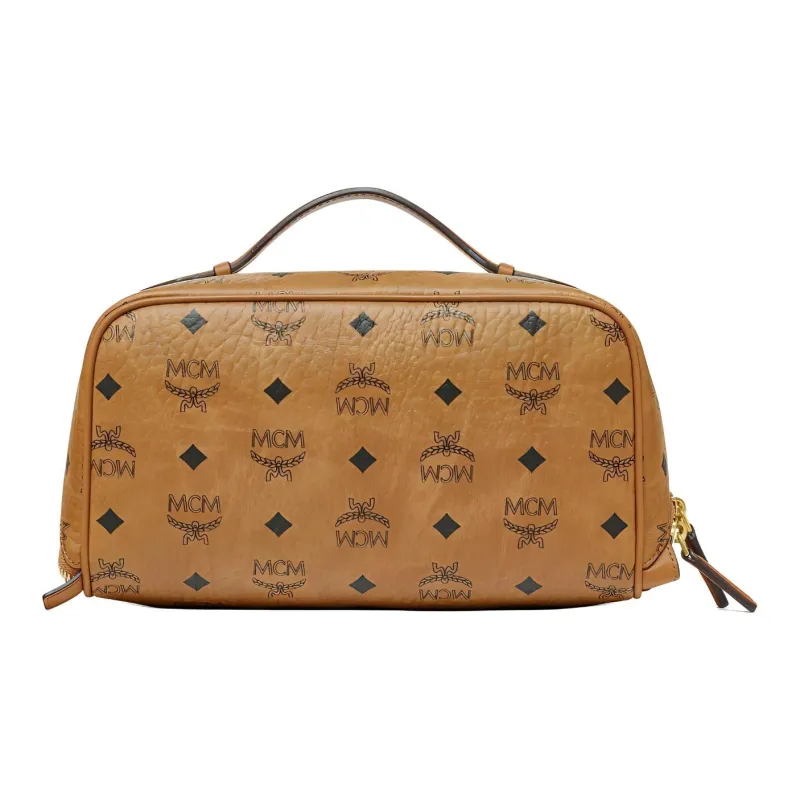 MCM Ottomar Canvas With Leather Handbag Makeup Bag Toiletry Bag Women's Cognac-2