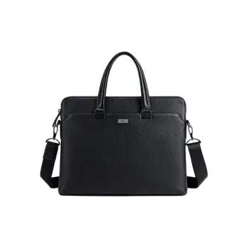 HLA Cow Leather Briefcase Handbag Shoulder Bag Large Size Men's Black/Black Box