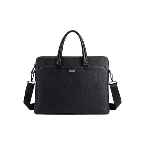 HLA Cow Leather Briefcase Handbag Shoulder Bag Large Size Men's Black/Black Box
