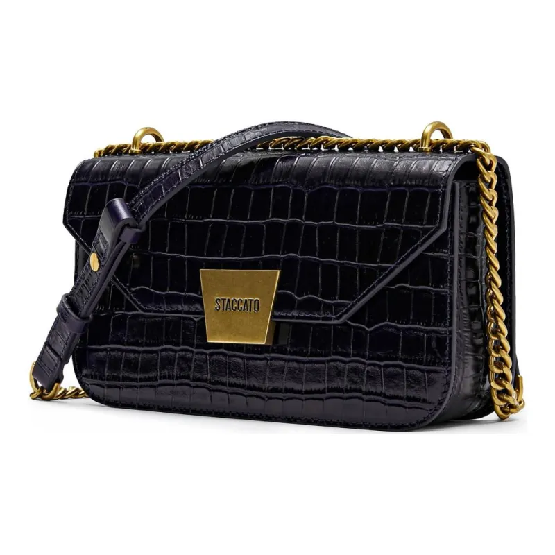 Staccato Cow Leather Small Square Bag, Crossbody Bag, Shoulder Bag Regular Women's Dark Sea Blue/Optical White-1