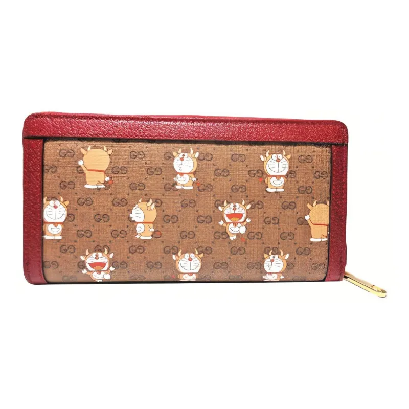 GUCCI Doraemon Collaboration Canvas With Leather Wallet Unisex Red & Ebony-1