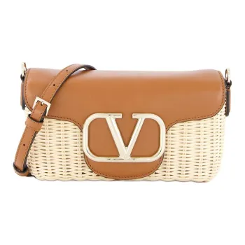Valentino GARAVANI Straw With Leather Shoulder Bag Women's Brown & White