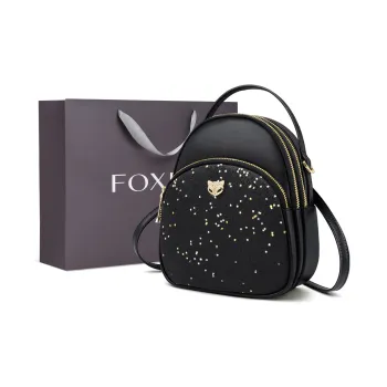 FOXER Cow Leather With Microfiber Synthetic Leather One Shoulder Handbag, Backpack Trumpets Women's Starburst Black