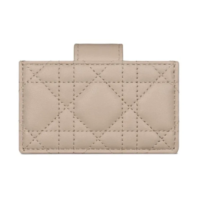 DIOR Sheepskin Card Holder Women's Pink Beige-2