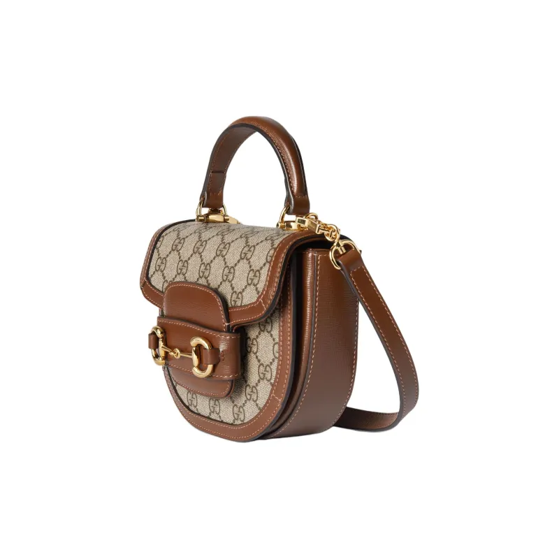 GUCCI Horsebit 1955 Canvas One Shoulder Handbags Mini Women's Beige & Ebony-1