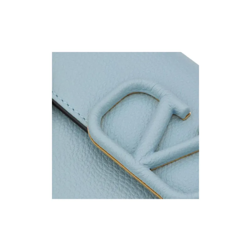 Valentino Vlogo Grained Calfskin Wallet Unisex Porcelain Blue-5