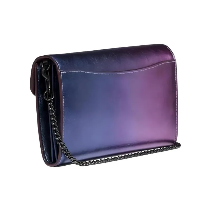 COACH Tabby Metallic Smooth Leather Shoulder Bag, Crossbody Bag Trumpets Women's Blue & Purple-1
