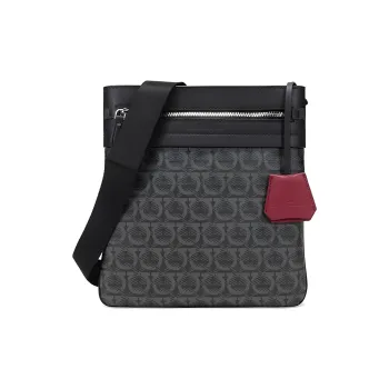 FERRAGAMO Leather Messenger Bag Crossbody Bag Shoulder Bag Men's Black