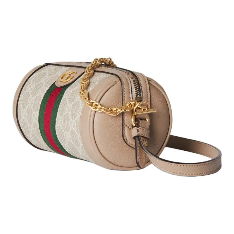 GUCCI Ophidia Supreme Canvas With Leather Trim Cylinder Bag Portable Crossbody Bag Shoulder Bag Women's Beige & White-1