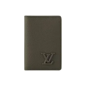 LOUIS VUITTON Aerogram Cow Leather Wallet Men's Khaki Green