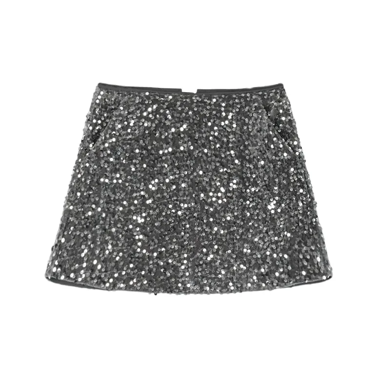 MUKOK Casual Short Skirts Women's Metallic Silver Gray-1
