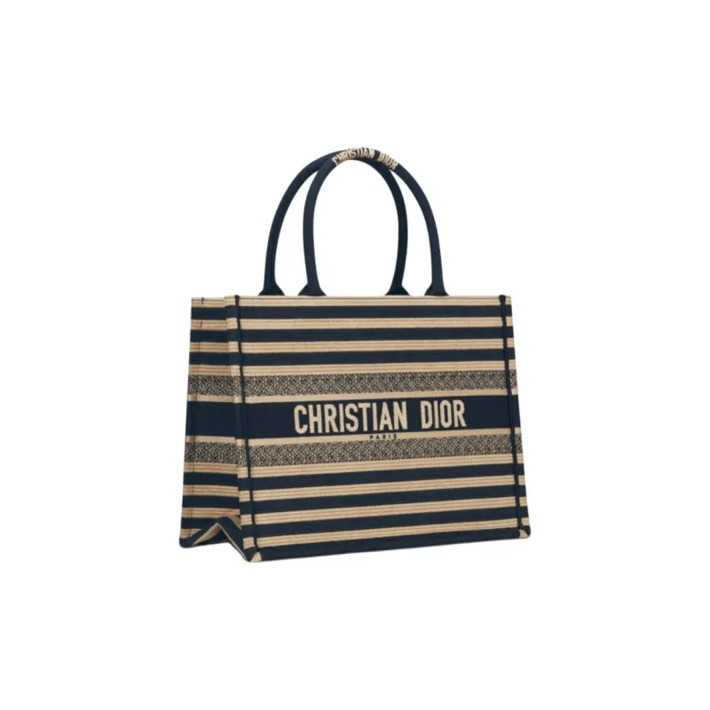 DIOR Embroidery Tote Bag Shopping Bag Handbag Medium Size Women's Natural Patchwork Denim Blue-1