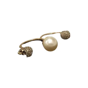 Alexander McQueen Pearl Skull Embellished Double Ring