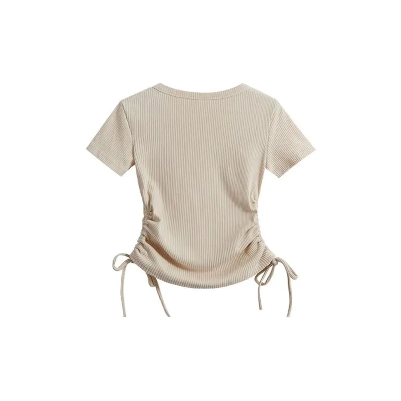 Vine Color Fashion T Shirt Women's Apricot Single Item-1
