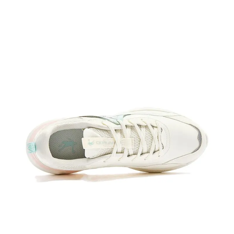 QIAODAN Cushioning Wear Resistant Low Top Casual Running Shoes Women's White Pink-3