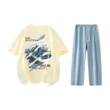 Set (Beige T-Shirt+Light Blue Jeans)