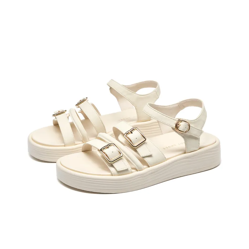 HLA Platform Roman Sandals For Women's French One Strap Commute Soft Sole Slippers-9