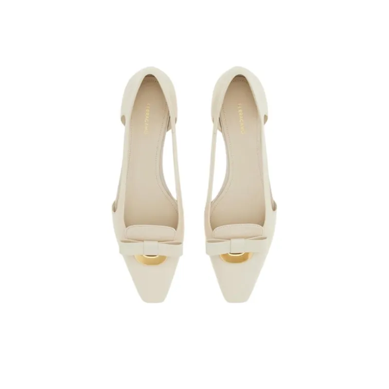 FERRAGAMO Drop Bow Leather Ballerina Shoes-4