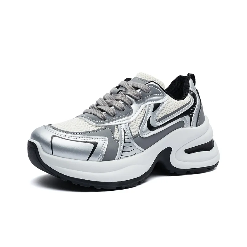 MEXICAN Anti Slip Wear Resistant Low Top Chunky Sneakers Women's Silver-2