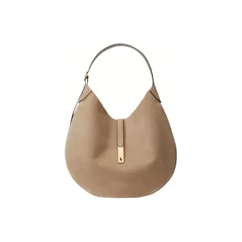 Polo Ralph Lauren Polo ID Suede Cow Leather Handbag, Shoulder Bag Large Size Women's Camel