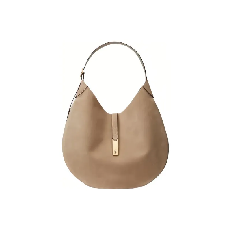 Polo Ralph Lauren Polo ID Suede Cow Leather Handbag, Shoulder Bag Large Size Women's Camel-0