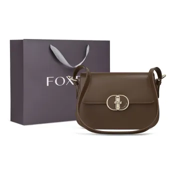 FOXER Split Cow Leather With Synthetic Leather Small Square Bag, Crossbody Bag, Shoulder Bag Women's Coffee/Black