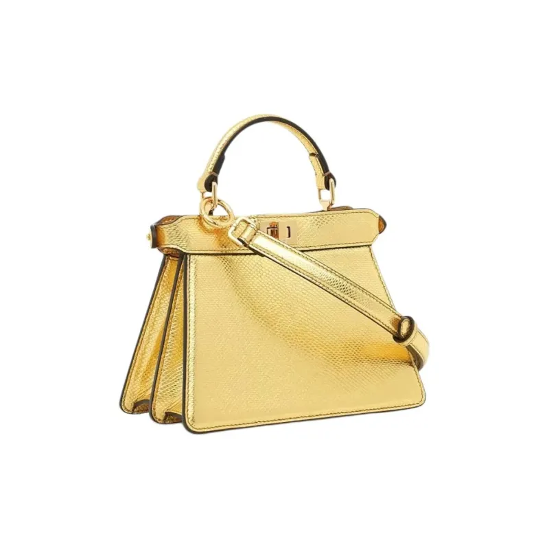 FENDI Leather Portable Crossbody Bag Shoulder Bag Women's Gold-5