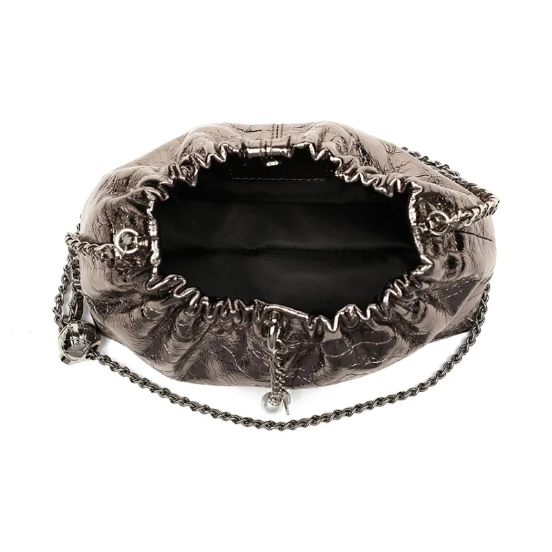 C°BANNER Cow Leather With Synthetic Leather Shoulder Bag, Crossbody Bag, Chain Cloud Bag Women's Gunmetal-4