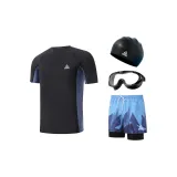 Blue Swimming Shorts+Swimsuit+Black Swim Goggles+Swimming Cap
