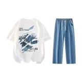 Set (White T-Shirts+Dark Blue Jeans)