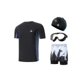 Black and White Swim Trunks+Swimsuit+Black Swim Goggles+Swimming Cap