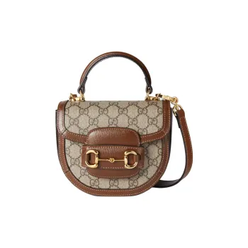 GUCCI Horsebit 1955 Canvas One Shoulder Handbags Mini Women's Beige & Ebony