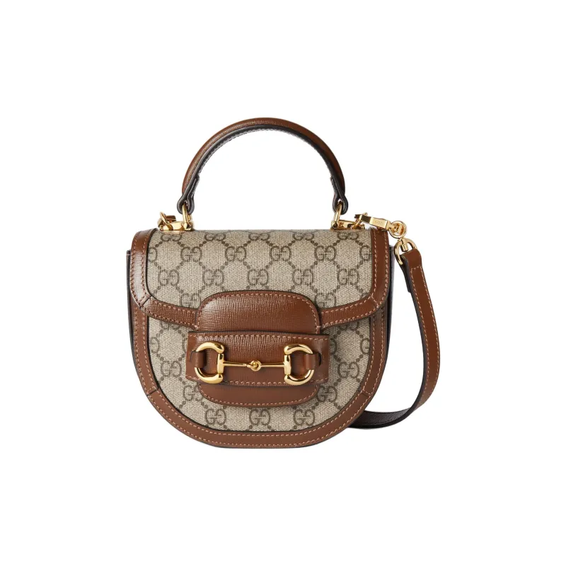 GUCCI Horsebit 1955 Canvas One Shoulder Handbags Mini Women's Beige & Ebony-0