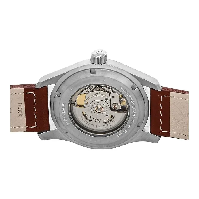 HAMILTON Automatic Mechanical Movement Unisex Watch 42mm Black Dial Stainless Steel Watch Case Leather Watch Bands-3