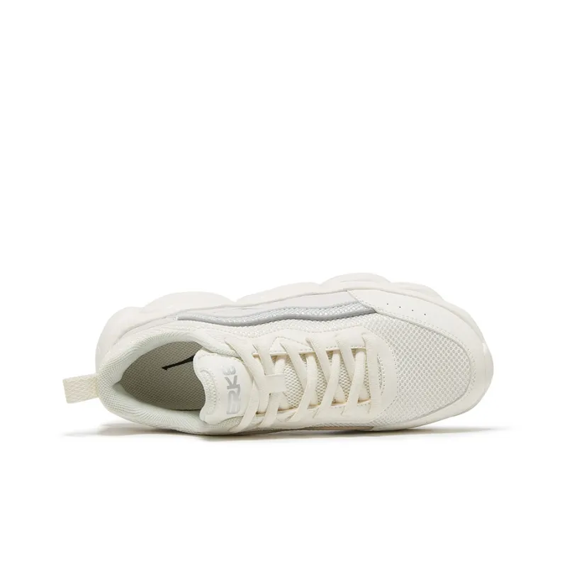 Erke Puffy Shoes Cushioning Height Increasing Lightweight Breathable Low Top Chunky Sneakers Women's White Purple-2
