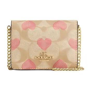 COACH Chain PVC With Skin Clutch Shoulder Bag Crossbody Bag Wallet Mini Women's Light Khaki & Chalk White