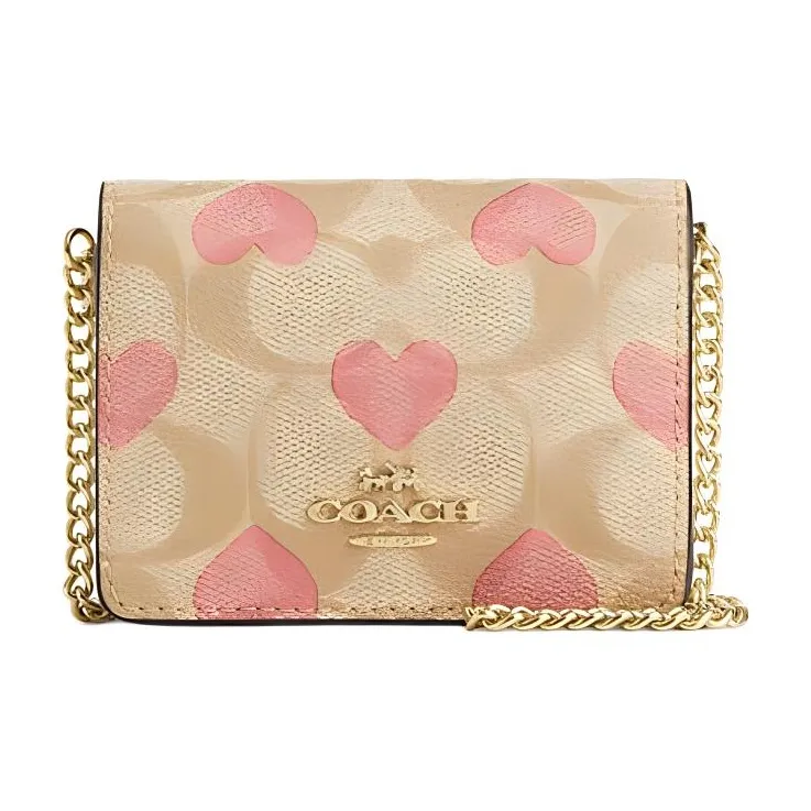 COACH PVC With Skin Clutch, Shoulder Bag, Crossbody Bag, Wallet Mini Women's Light Khaki & Chalk White-0