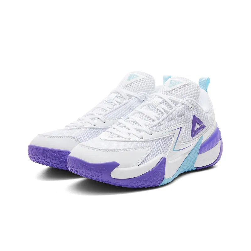 PEAK Cushioning Rebound Breathable Slip-Resistant Low-Top Basketball Shoes Men's Large White Purple-2
