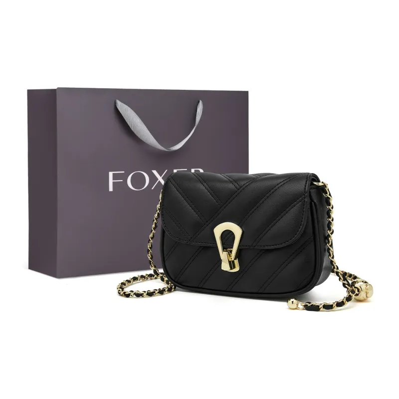 FOXER Synthetic Leather Casual Niche Versatile Design Refined Commute Shoulder Bag Regular Women's Apricot/Black-5
