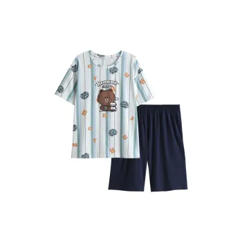 FENTENG Brown Bear Pajama Set Men's Blue Green Stripes
