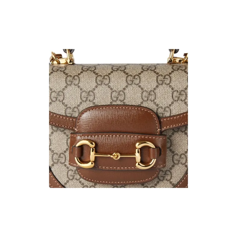 GUCCI Horsebit 1955 Canvas One Shoulder Handbags Mini Women's Beige & Ebony-7